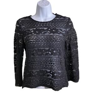Trussardi Jeans Women’s Black Floral Lace Top Size 40 Est. S Fitted Whimsigoth